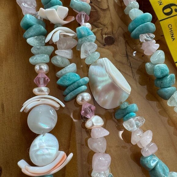 Vintage MOP Parrot bird rose quartz turquoise necklace earrings Lee sands - Picture 7 of 7